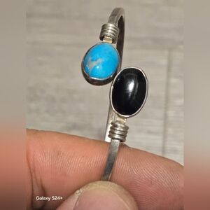 Sterling Silver Bracelet with Turquoise and Black Stones